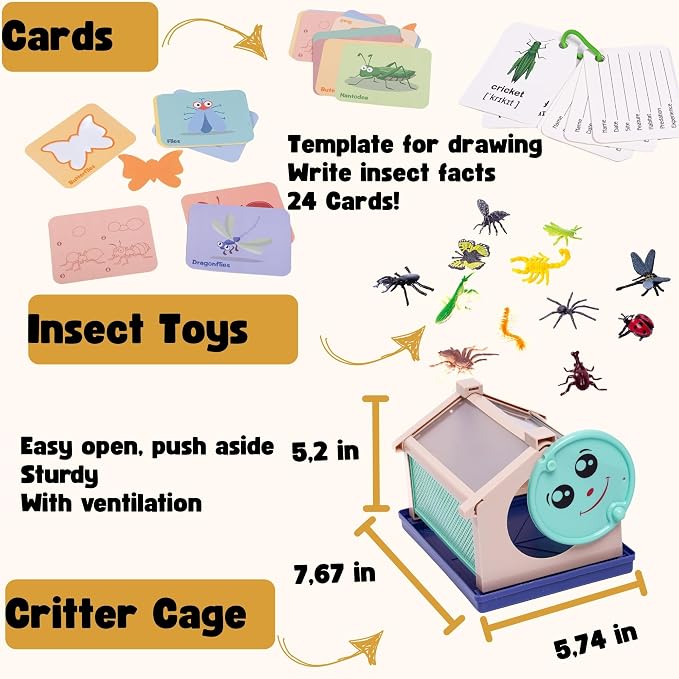 Bug Catcher for Kids – 63 PCS Bug Catching Kit, Kids Bug Catching Kit, Bug Catcher Kit, Insect Catcher for Kids, Insect Cage, Outdoor Toddler Toys for Backyard, Outdoor Toddler Toys