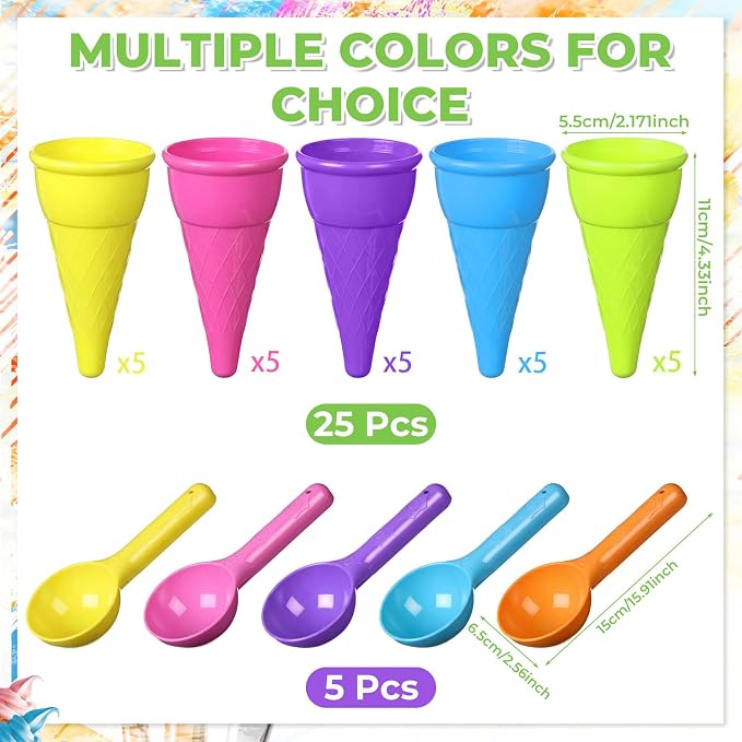 Potchen 60 Pcs Plastic Ice Cream Cones and Scoop Set Outdoor Beach Toys Kids Sand Mold Set Summer Sandbox Ice Cream Mold for Sensory Bin Outdoor Play Backyard Seaside Activities Party (Light Color)