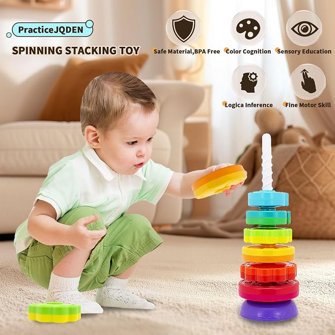 Montessori Toys for 1 Year Old, Spinning Stacking Toy | Rainbow Stacking Rings for Toddlers 1-3, Sensory Learning Toy, Fine Motor Skills Gift for 12-18 Months