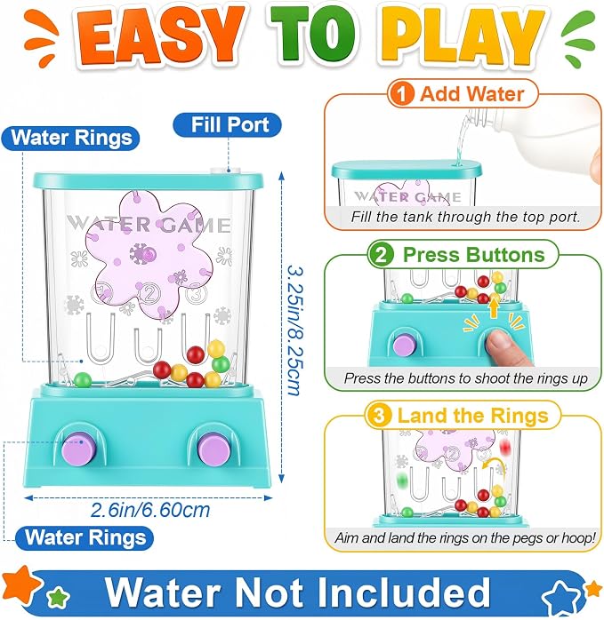 Gejoy 4 Pcs Water Ring Toss Handheld Game Water Rings Toy,Rainbow Style | Retro Waterful Games for Kids Party Favors, Classroom Prize Reward, Car Travel Toy, Portable Pastime for Boy Girl