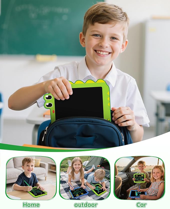 12 Inch LCD Doodle Board Tablet Toy - Green Dinosaur Drawing Pad for Kids 3-6 Years Old - Christmas and Birthday Gifts