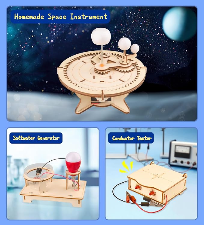 6-in-1 STEM Science Kits for Kids, Wood Arts and Craft Kits, STEM Toys for Boys Girls Age 8-12 5-7 8 10 12 13 14 Gift Idea, 3D Puzzles Building Engineering Model Set