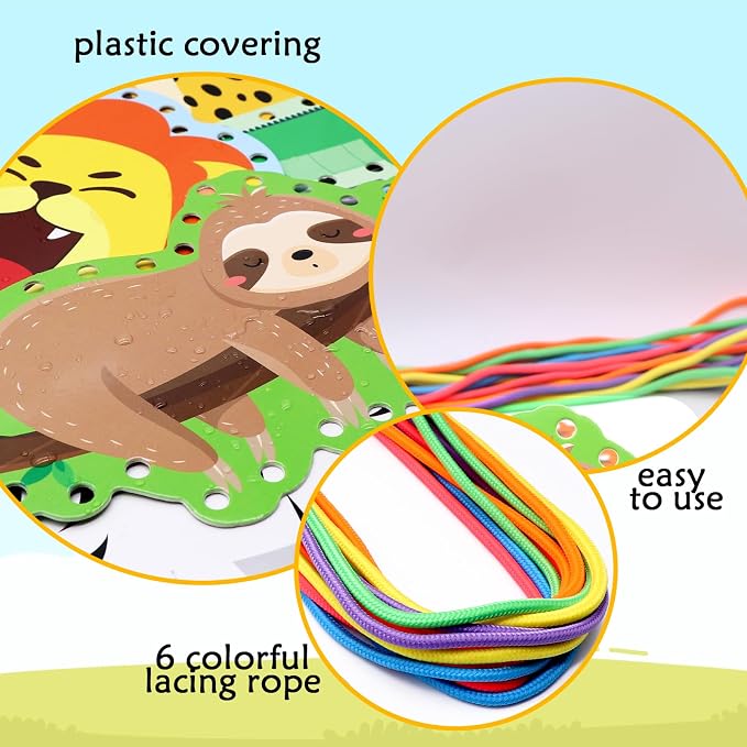 Jungle Animal Lacing Cards for Kids 12 Packs Double Sided Sewing Kits Lion Wild Animal Sewing Cards Educational & Learning Activities Fine Motor Skill for School Supplies Jungle Party Decor