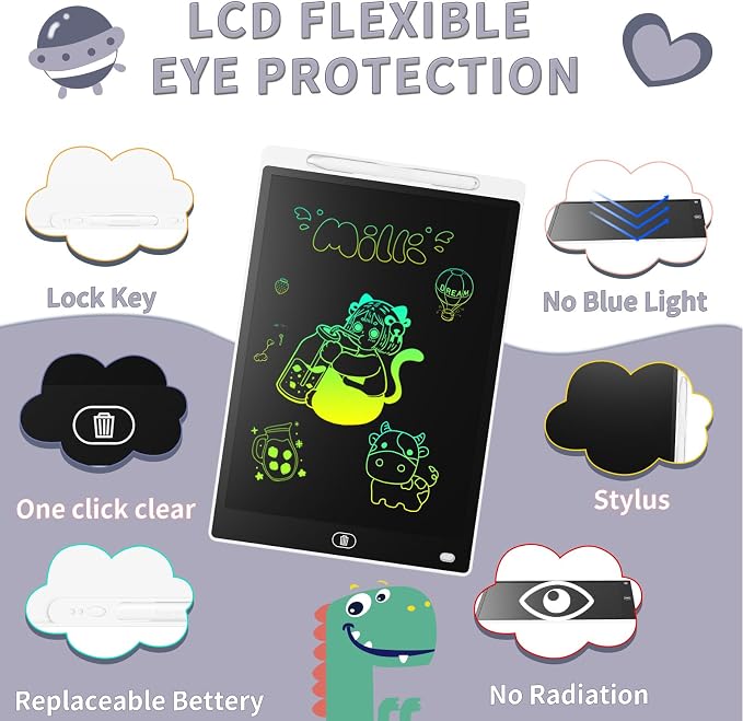 [2 Pack] Genialba LCD Writing Tablet 8.5-Inch Colorful Doodle Board, Toddler Learning Educational Toys Gifts for 3-8 Years Old Girls and Boys, Electronic Drawing Pad for Kids (Black&White)