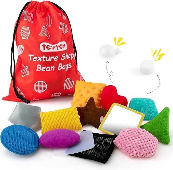 Texture Sensory Bean Bags Set | 13Pack Sensory Toys for Babies, Preschool Toddler Toys, Shape Sensory Bean Bags with Storage Bag