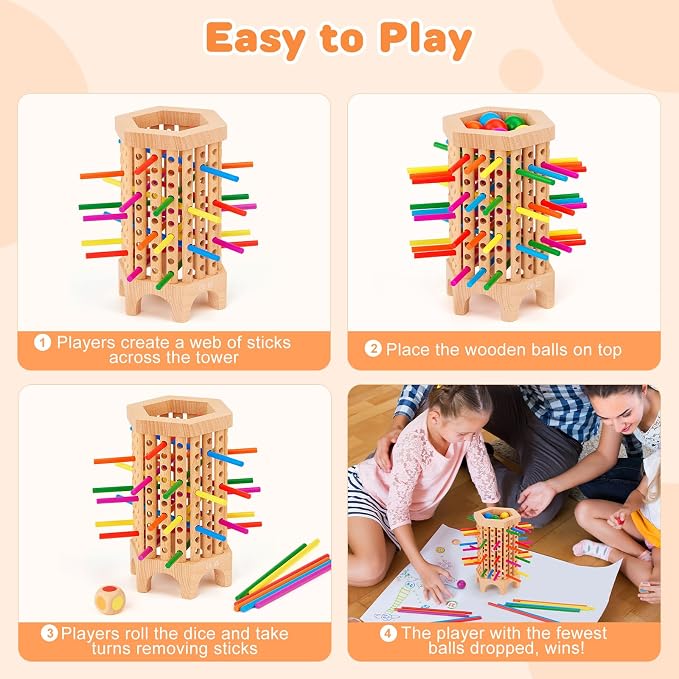 Centtechi Montessori Game Wooden Board Games for Kids 4-6-8, Colorful Sticks Math Educational Toys for Boys and Girls, Classic Fun Dice Games for Family Game Night 2-6 Players