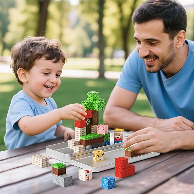 Mini Magnetic Blocks Farm Animals: 35pcs Travel Building Set for Toddlers | STEM Magnet Toys & Portable Iron Box for Kids Ages 3-8 Airplane Activities