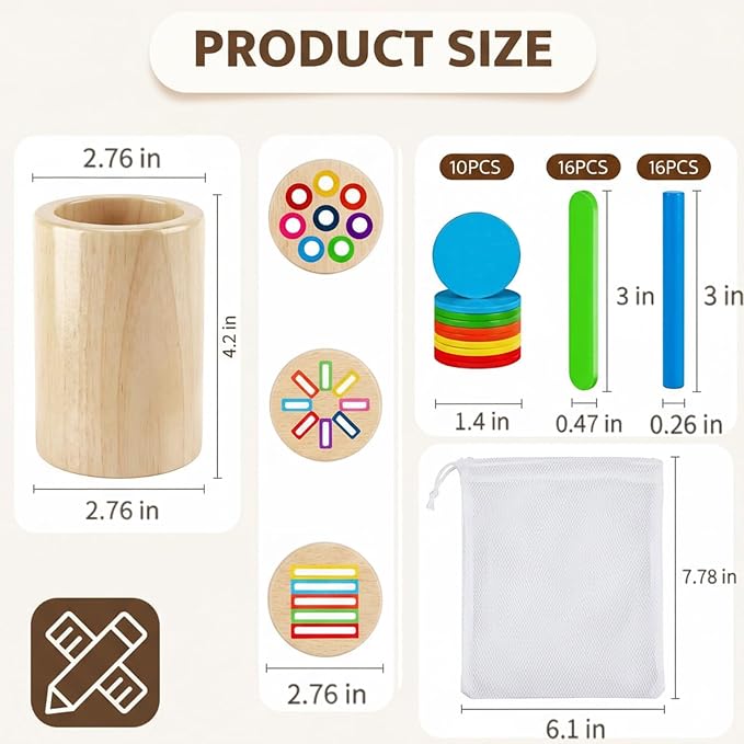 Wooden Montessori Toys for 1, 2,3 Year Old | 3 in 1 Fine Motor Skills , Learning Color Matching Sorting Sensory - Christmas, Birthdays for Toddler Boy Girls - 18 Month