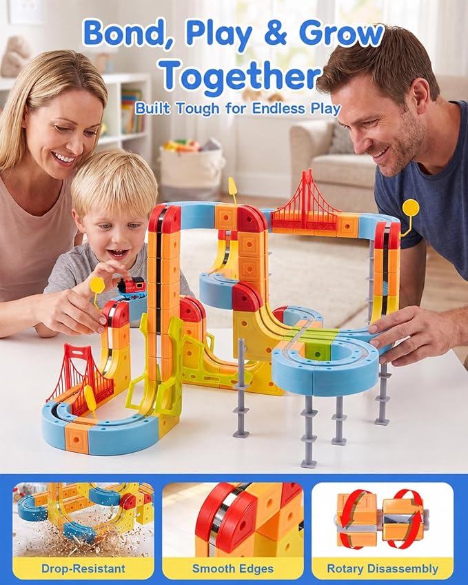 Magnetic Electric Train Set: Self-Assembly for Kids | 175Pcs DIY Flexible Anti Gravity Race Track Set with Electric Cars - STEM Building Toys Birthday Gift for Boys Girls 5-10