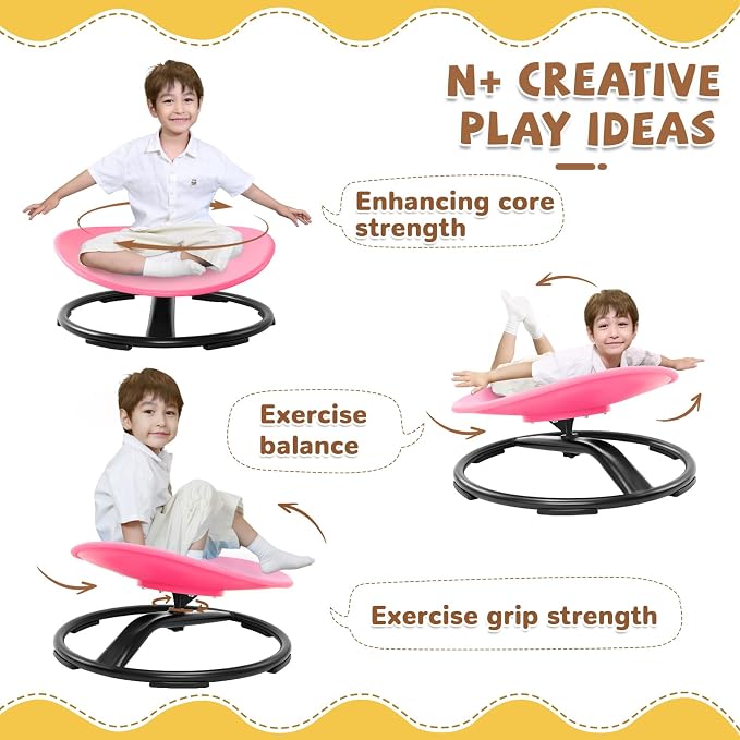 Zhenx Spinning Chair for Autistic Kids (Ages 3-18), Autism Sensory Toy Gift | 220LBS Capacity Sensory Swivel Seat for ADHD Kids, Autism Sensory Products, Calming Gift Improve Focus & Body Balance (Pink)