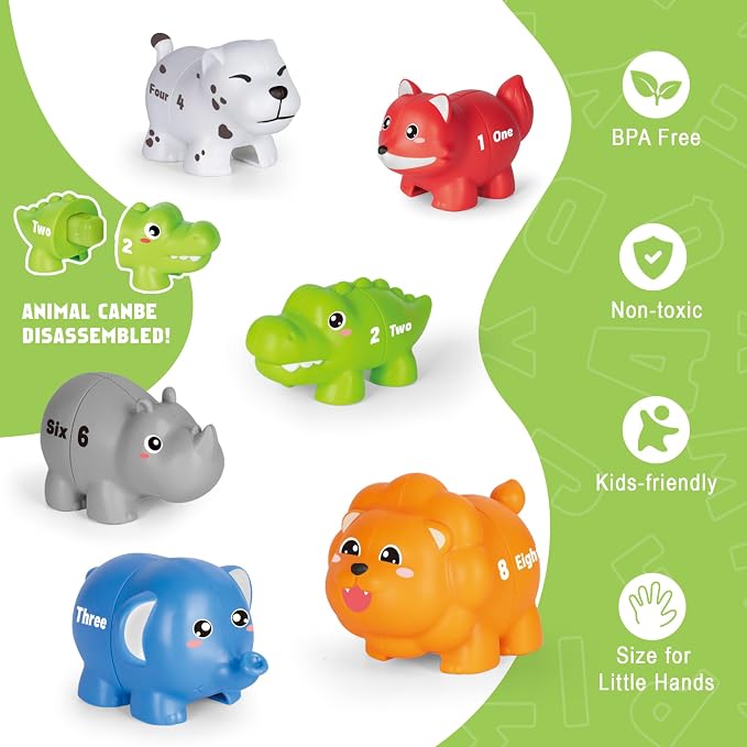 Animal Number Learning Toys for Toddlers Kids 3-5, 10 Unique Animals | 10 Colorful Number Animals | Child-Friendly Design | Learning Feels Like Play | Fine Motor Toys | Perfect Toddler Gift