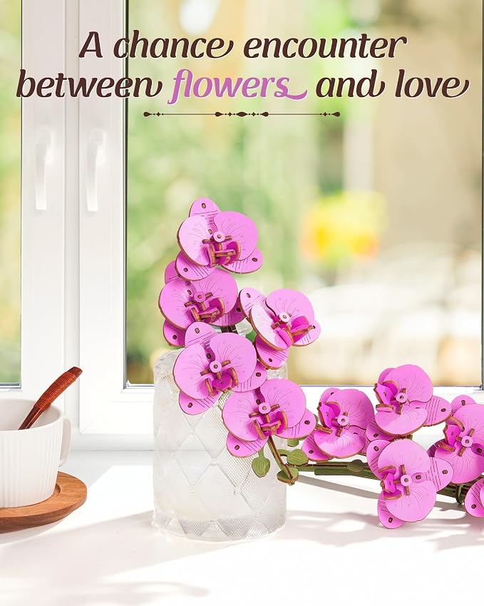 rowood 3D Wooden Puzzles for Adults,DIY Artifical Flower Botanical Collection Building Craft Kit,Mother's Day/Valentine's Day/Teacher's Day Purple Moth Orchid