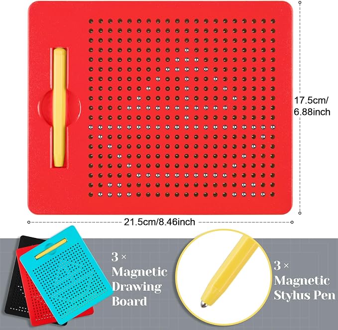 Yexiya 3 Pcs Magnetic Drawing Board for Kids, Toddler Travel Drawing Kit Magnet Sketch Thread Board with Stylus Pen and Beads Toy for Child Quiet Time Activities(Colorful,7 x 8.5 Inches)