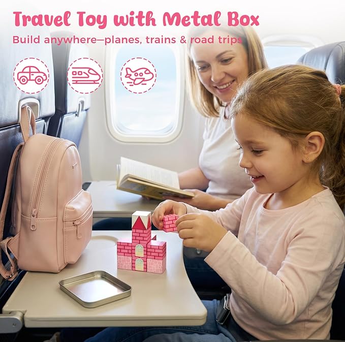 3 otters 12PCS Magnetic Blocks, with a Storage Box, Princess Castle | Portable Travel Toy, STEM Magnet Cubes for Toddler, Preschool Learning, Party Favors, Stocking Stuffers