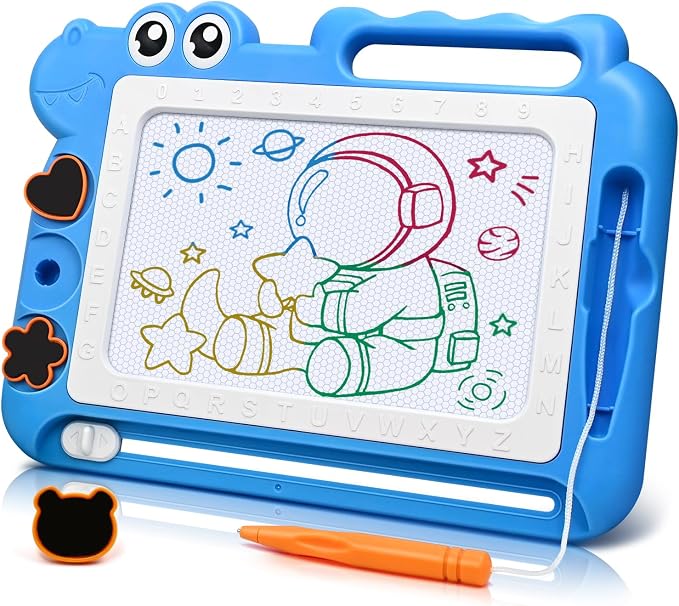 AiTuiTui Magnetic Drawing Board for Toddlers, Dinosaur Doodle Board Toddler Toys, Educational Learning Kids Toys Gifts for 2 3 4 Year Old Boys Girls, Color Sketch Writing Pad Travel Games (Blue)