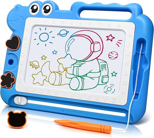 AiTuiTui Magnetic Drawing Board for Toddlers, Dinosaur Doodle Board Toddler Toys, Educational Learning Kids Toys Gifts for 2 3 4 Year Old Boys Girls, Color Sketch Writing Pad Travel Games (Blue)