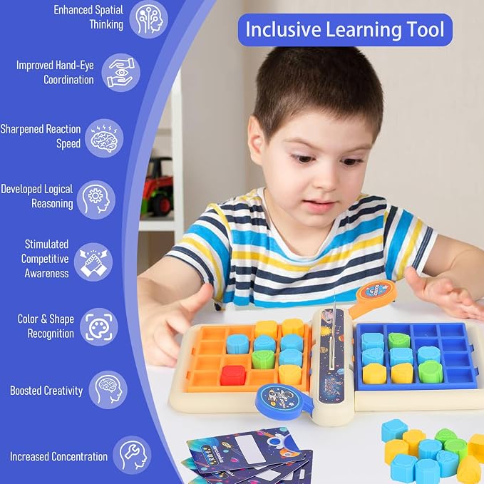 Easy Kid Board Games – Shape Matching Puzzle & Reaction Battle Toy for Two Players – Hand-Eye Coordination Game – Educational Toy for Children Ages 3+