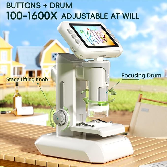 Microscope for Kids,1600X Digital Microscope with 4.0" HD Screen, 3-in-1 Portable Microscopes with Slides,STEM Educational Science Toy for Ages 6-12 Christmas Birthday Gifts for Boys & Girls (Grey)