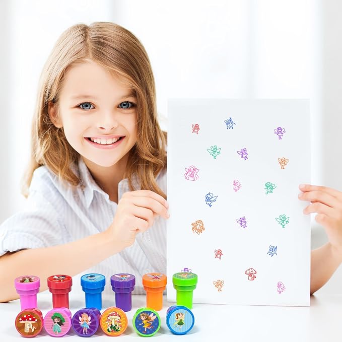Cinrobiye 24 Pcs Fairy Stampers for Kids, Pre-Inked Fairy Party Favors, Birthday Goodie Bag Fillers, Classroom Rewards, Treasure Box Prizes, Pinata Fillers, Carnival Toys