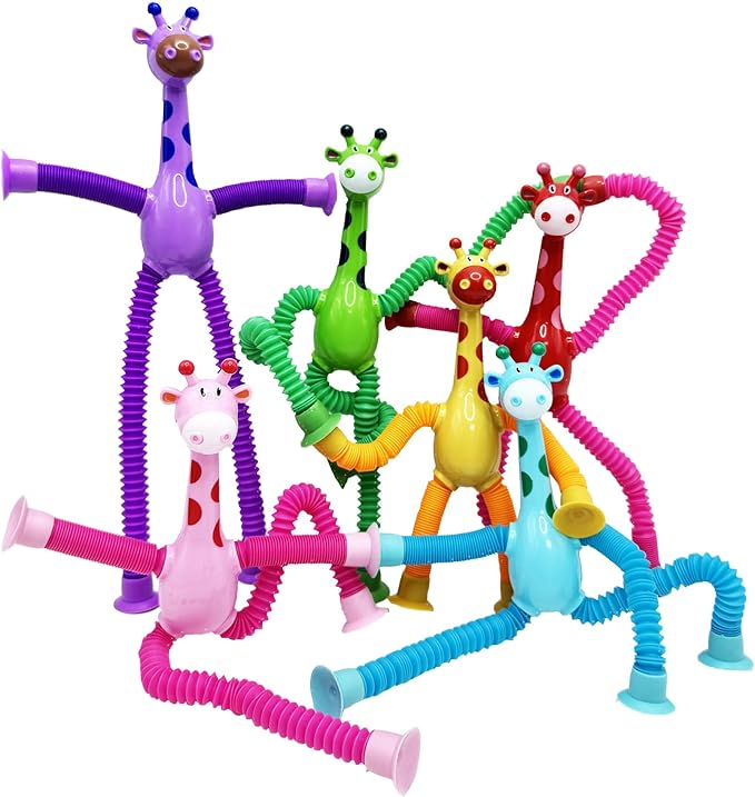 Giraffe Sensory Travel Toys, Sensory Toys for Kids with Autism | 6Pcs Giraffe Sensory Toys suction cup giraffe toys, pop tubes Fidget Toy Halloween and Christmas gift for boys and girls