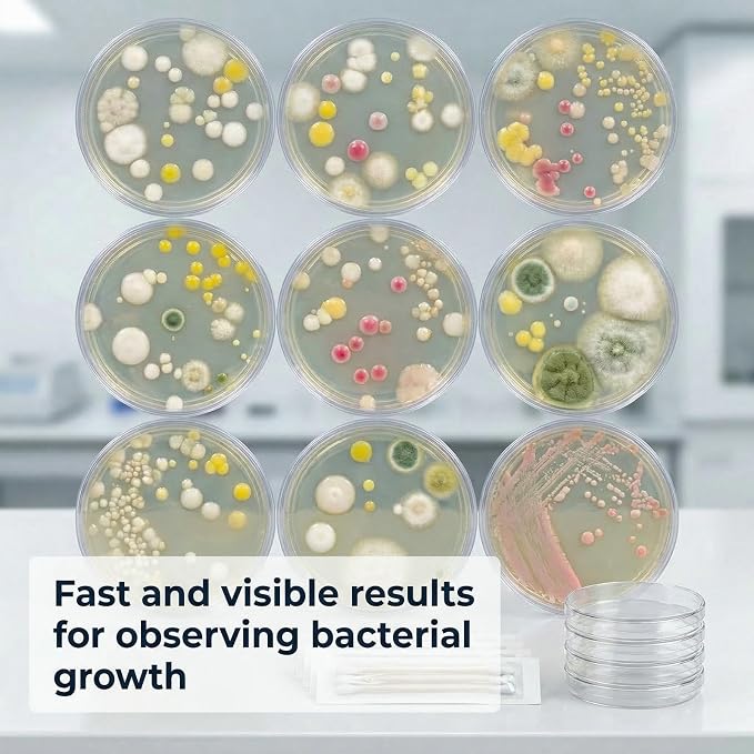 Bacteria Growing Kit with Pre-Poured Agar Plates | LB Agar Petri Dishes for Kids, Students | Ready-to-Use for Science Fair Projects, School Labs & Home Experiments