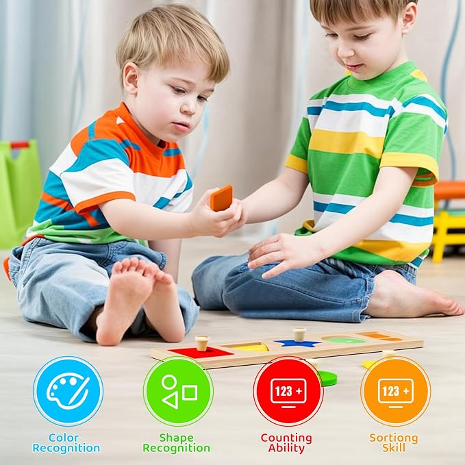 First Jumbo Knob Wooden Shape Puzzle for Toddlers 1-3,Montessori Toddler Puzzle Toys for1-2 Year Old,Preschool Learning Peg Puzzles Toys for Baby Kids