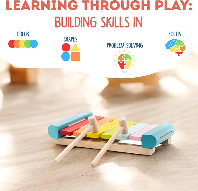 Wooden Toy Xylophone – Montessori Musical Toy for Toddlers Ages 18 Months+ – Includes 2 Wooden Mallets – FSC-Certified Wood, German Water-Based Paint – Wooden Toys for Toddlers