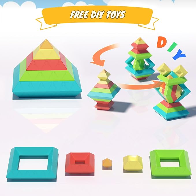 40Pcs Building Blocks Toys for Ages 3 4 5 6 Toddlers,Pyramid Stacking Toys,3D Montessori Preschool Learning Blocks for Kids,STEM Sensory Toy Gifts for 2-4 Years Old Boys Girls,Plastic Storage Box Set