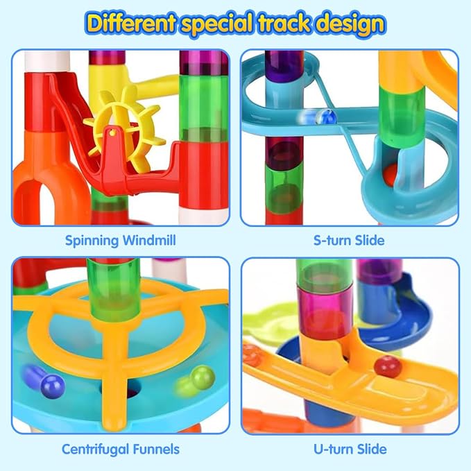 MaxTronic Marble Run for Kids,135 PCS Marble Maze Track Set - Educational Building Block Toys Set for Boys Girls STEM Learning (75 Blocks + 60 Marbles)