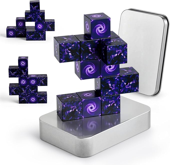 3 otters 12PCS Magnetic Blocks, with a Storage Box, Portal | Pocket-Sized, Travel Magnet Cubes, STEM Toy for Toddler Gifts, Car Trips, Airplane Travel, Preschool Learning