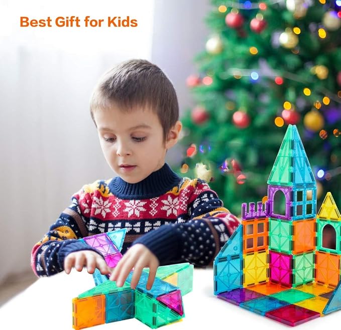 Magnetic Tiles Car Set Truck Kit Toy with Stronger Magnets, Educational Magnet Cars with Re-Enforced Hitch and Long Bed for Girls Boys Toddler Ages 3+ (110 PCS Set)