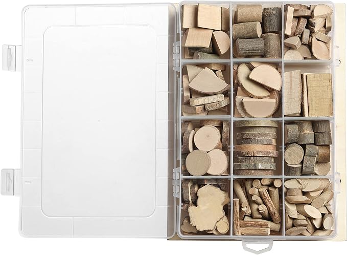 LAZACA Wood Craft Kits DIY, 250 Pcs, 19.5X13X3.5cm | Ages 5-10 Wooden Art Paint Bulk Crafts Garden Playset Loose Parts Play Materials