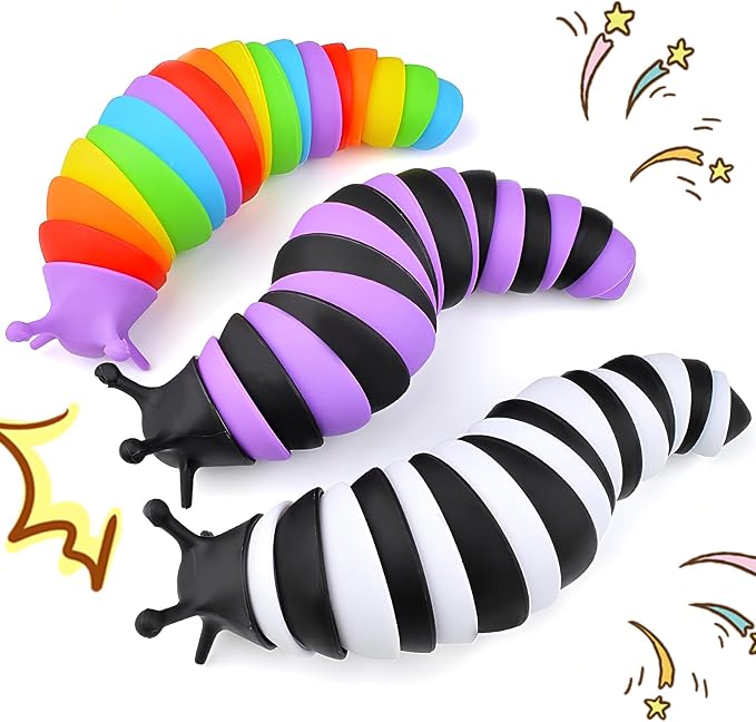 Cevioce 3PCS Slug Fidget Toys for Kids & Adults Children Toddlers Sensory Toys for Kids 3+ Autism Toys Autistic ADHD Travel Toys Teens Gifts for Kids Boys Girls Easter Basket Stuffers for Kids