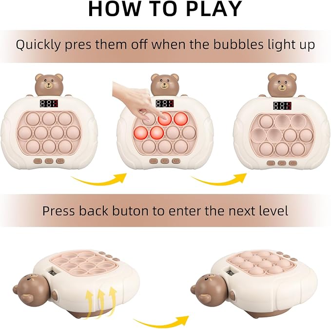 Blackma Fast Push Light Up Fidget Toys for Kids, Handheld Puzzle Game Sensory Toys, Christmas Toys Gifts for 3-12 Year Old Boys Girls (Brown-Bear)