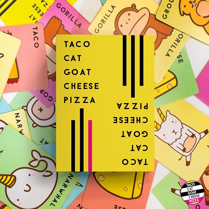 Taco Cat Goat Cheese Pizza Card Game by Taco Cat Games, Age 7+, 2-8 Players | 10 min rounds, Slap pile when word matches card, Action cards add twists, Builds reflexes, Fun for all ages
