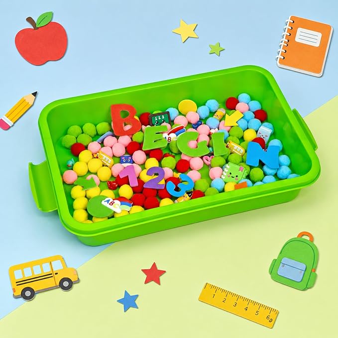 Cinrobiye 183 Pcs Back to School Classroom Activity Kit with Alphabet Letters Numbers Shapes, Sensory Bin Fillers Set with Storage Box for Classroom Stations, Sorting Activities and School Theme Setup