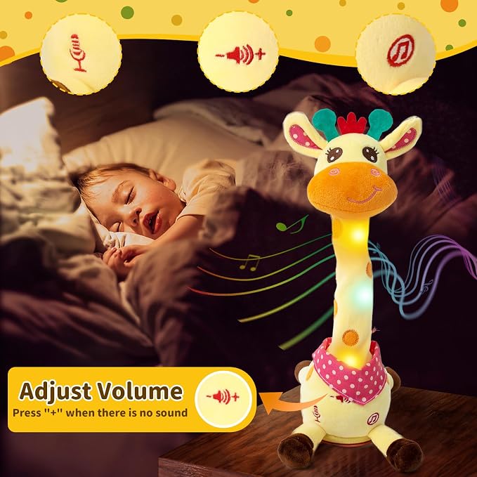 Emoin Dancing Talking Giraffe Baby Toy | Adjustable Volume Singing 10 Children's Songs, Mimicking Recording Repeating What You Say for Toddlers