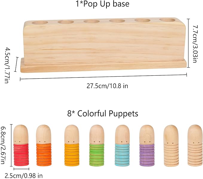 Wooden Pop Up Puppets|Wooden Cause and Effect Toys for Boys & Girls, Montessori Color Matching Toys,Special Festival Gift for Kids 2 3 4
