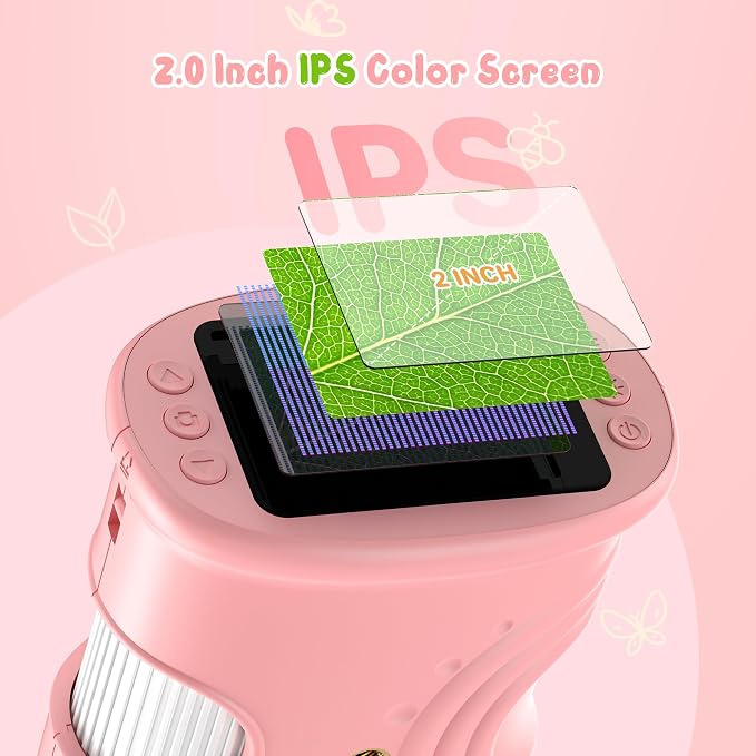 1000X Handheld Digital Microscope for Kids: Pocket Microscope with 2.0" IPS Screen - STEM Toys Birthday Gifts for Girls Boys - Portable Edu Science Kits Toddler Age 3-6 6-12 Pink