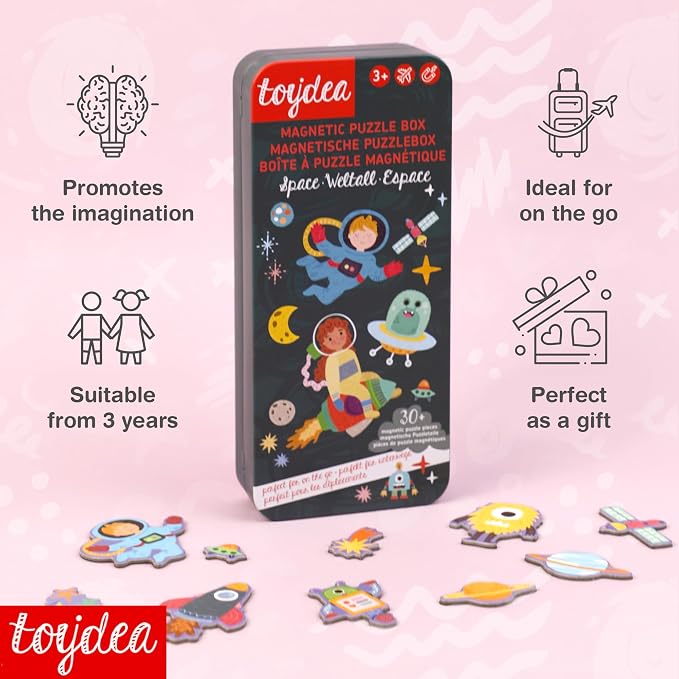 Magnetic Puzzle Box for Kids Ages 3-5, Space Travel Puzzle Game | 30+ Magnetic Pieces, Inspire Curiosity & Imagination, Quiet Travel Toy, Gift for Girls and Boys
