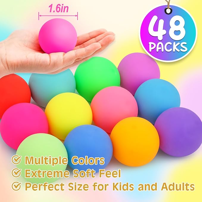 48 Pack Slow Rising Stress Ball,Stress Balls for Kids Adults,Stretchy Fidget Toys for Anxiety Relief,Hand Therapy Sensory Squishy Ball,Squishy Toys,Treasure Prize Box Toys for Kids Classroom | Hand Therapy Sensory Squishy Ball for Stress Relief, Squish...