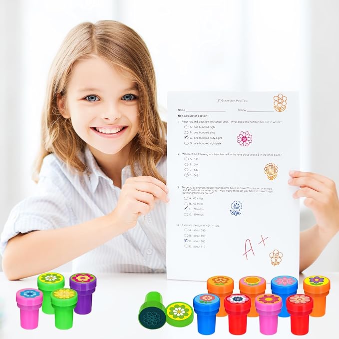 Cinrobiye 24 Pcs Flower Stampers Party Favor Set, Cute Floral Stamps for Kids Birthday Party, Classroom Rewards, Carnival Prizes, Goody Bag Fillers, Garden Floral Party Supplies
