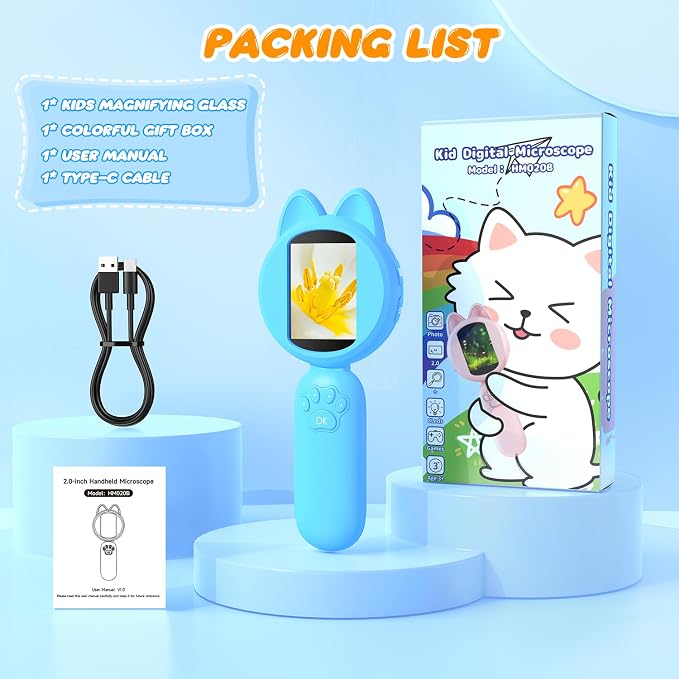 Leipan Magnifying Glass for Kids, 100X 2 LCD Scrren Handheld Microscope | Kids Magnifer with 8 LED Lights, Christmas Birthday Gifts for Children