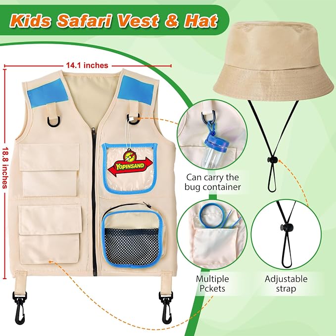 YOPINSAND Kids Explorer Kit & Bug Catcher Kit, Kids Outdoor Exploration Set | Camping Gear with Vest & Hat, Ideal Outdoor Camping Adventure Toys for Ages 3 4 5 6 7 8 Boys Girls
