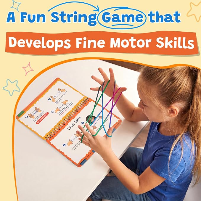 Kasfalci String Game Book Kit - Gifts for 8 9 10 11 12 Year Old Girl - Classic Finger String Figures Toy - Travel Toys for Boys Girls Ages 6-12