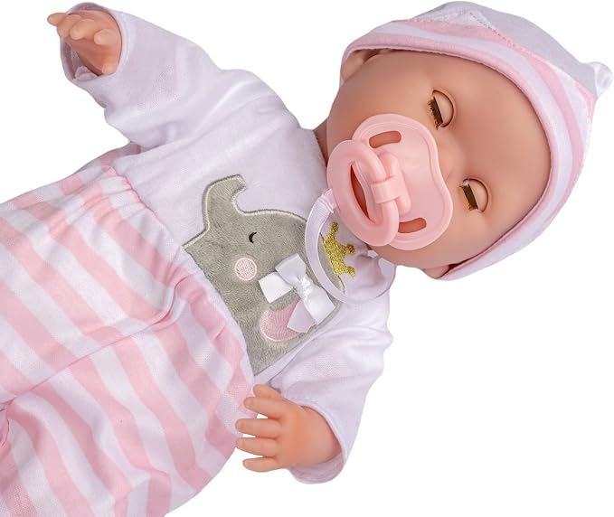 15" Realistic Soft Body Baby Doll with Open/Close Eyes | JC Toys - Berenguer Boutique | 10 Piece Gift Set with Bottle, Rattle, Pacifier & Accessories | Pink | Ages 2+