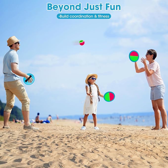 Toss and Catch Ball Set Boys Toys Outdoor Toys Yard Games Outside Games Beach Toys for Kids Ball and Catch Game with 4 Paddles and 4 Balls [Upgraded Version] | Water Resistant, Outdoor Beach Pool Yard Toys for Kids, Boys And Girls Ages 3-12, Birthday, ...