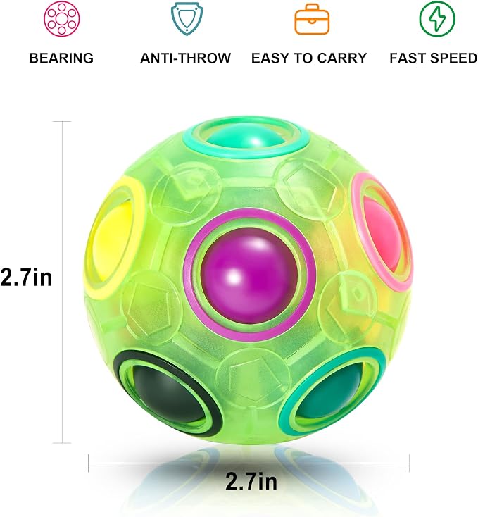 Magic Rainbow Puzzle Ball, Fidget Ball Puzzle Brain Teaser Fidget Toy for Boys & Girls- Birthday Party Easter Valentines Christmas Stocking Stuffers for Kids Teen & Adults(Green)