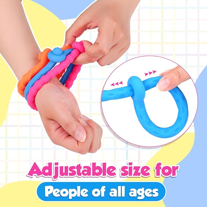 Sensory Toys Fidget Stretchy Strings: Fidget Toys Bracelet for Kids Calming - Adjustable Sensory Bracelet for Autism - Quiet Prizes Box Toys for Classroom 6 Pack