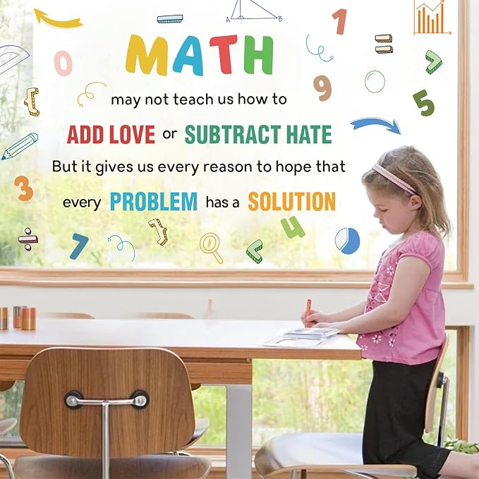 LHIUEM 2 Sheets Large Math Quotes Wall Decals,Inspirational Mathematics Wall Stickers,Big Geometry Symbols Stickers,Fun Math Decals Blue Orange Colors,Full Algebra Posters for School Classroom Nursery